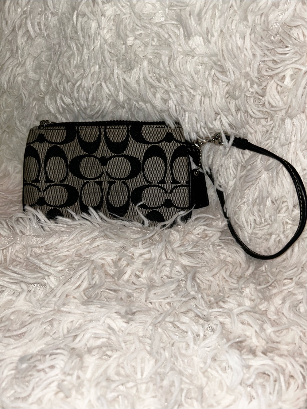 Coach Tan & Black Signature Canvas Wristlet